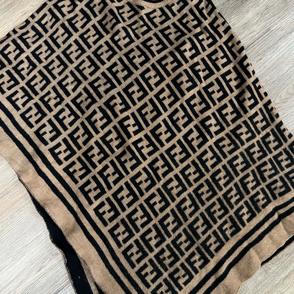 Double F Tan and Black Logo Shawl